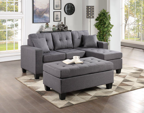 Naomi Grey Linen - Reversible Sectional & Ottoman